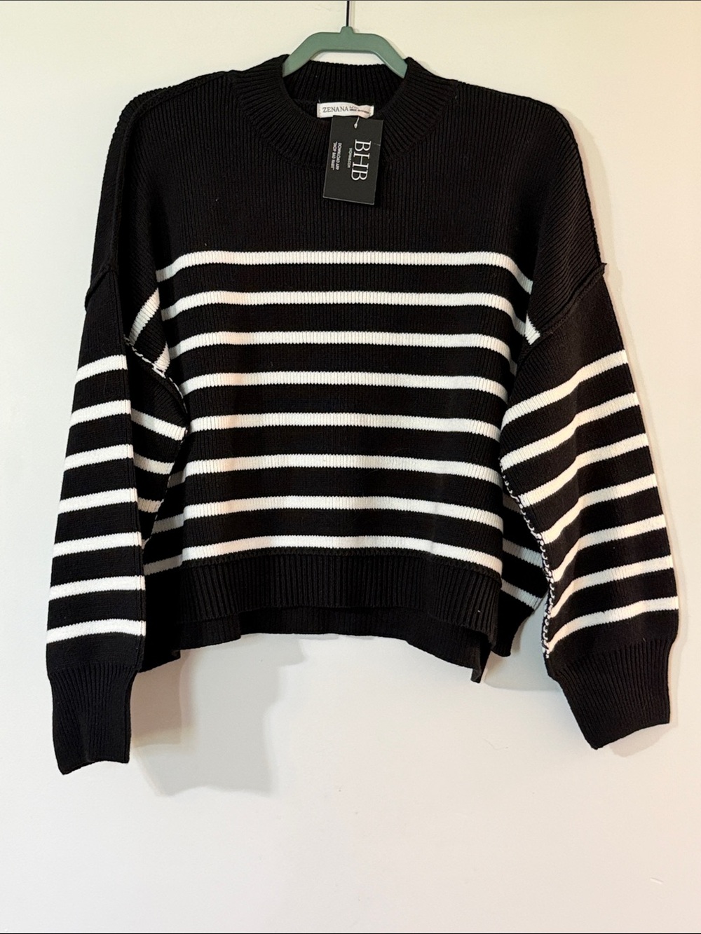 Zenana Outfitters Black & White Striped Crew Sweater